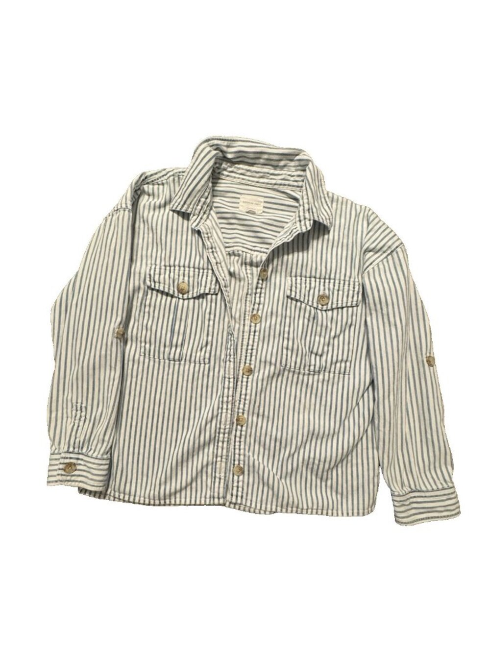 American Eagle Women Oversized Shirt Jacket Shacket Collar Button Pockets Stripe